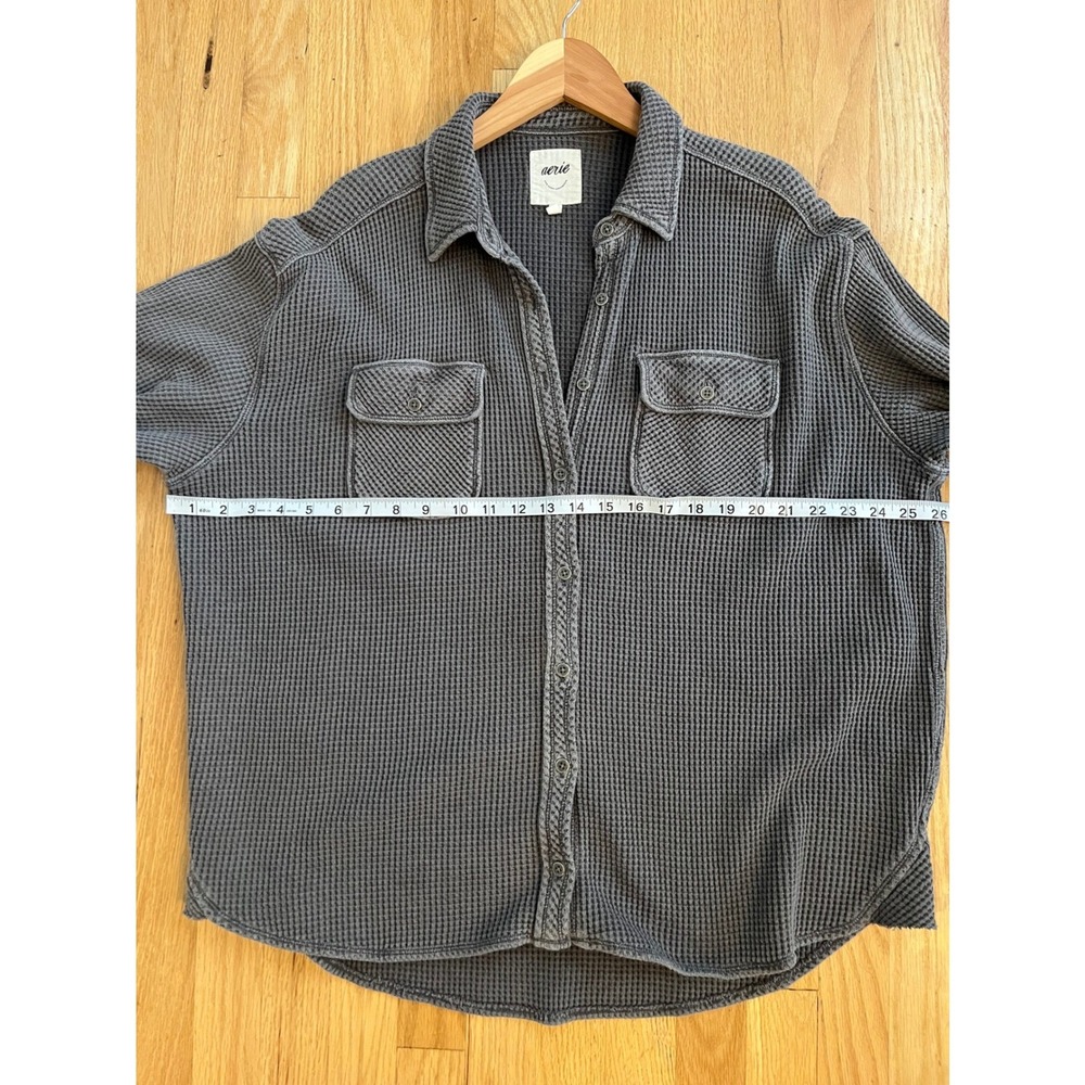 Aerie Lumberjane Oversized Waffle Knit Button Down Charcoal Gray Shacket Small - Picture 4 of 5